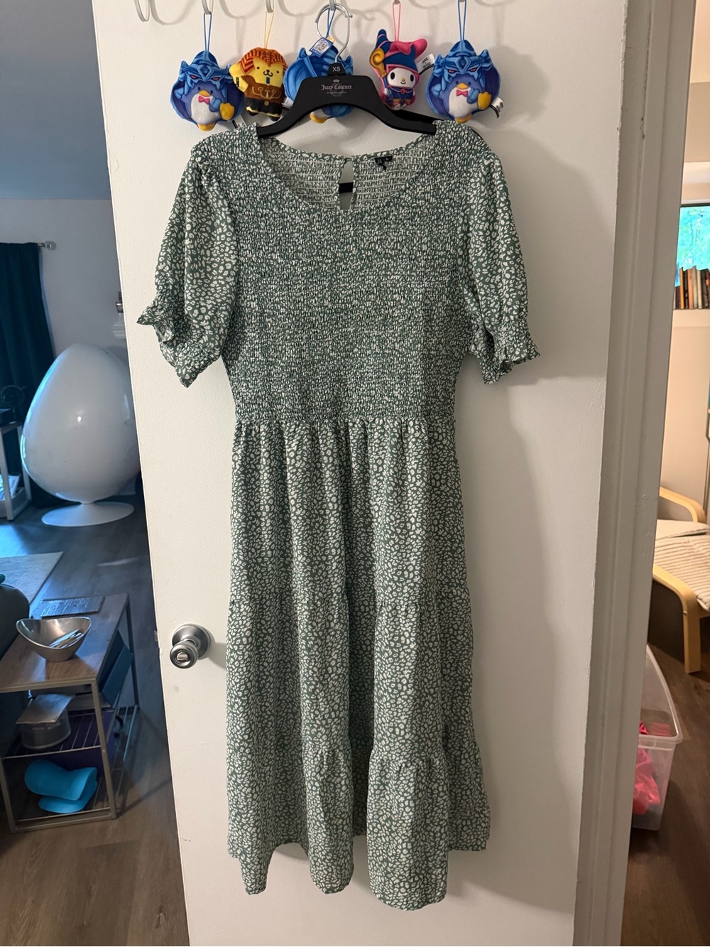 Smocked Green Floral Midi Dress for Girls - Casual Everyday Dress